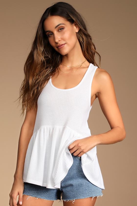 Hey Babe White Waffle Knit Babydoll Tank Top 4