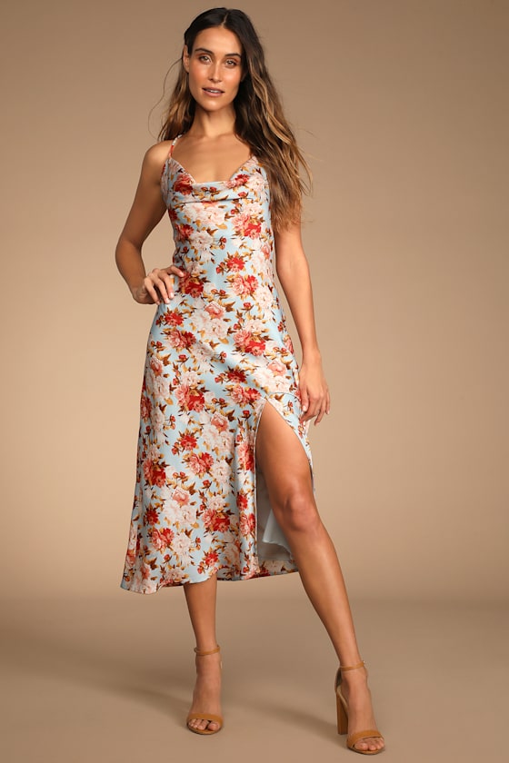 light blue floral midi dress