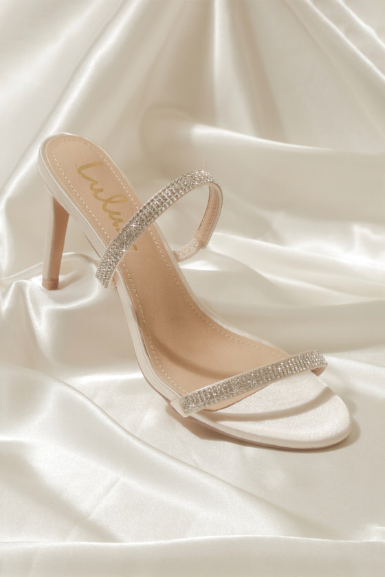 Ralphy Ivory Satin Rhinestone High Heel Sandals 2