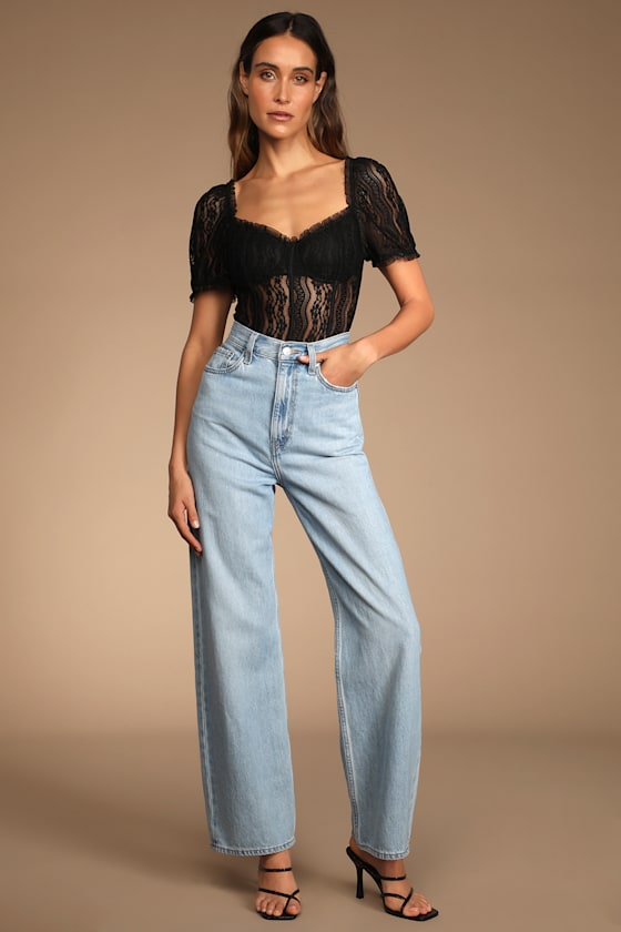 Feeling Flirtatious Black Lace Puff Sleeve Bustier Bodysuit 5