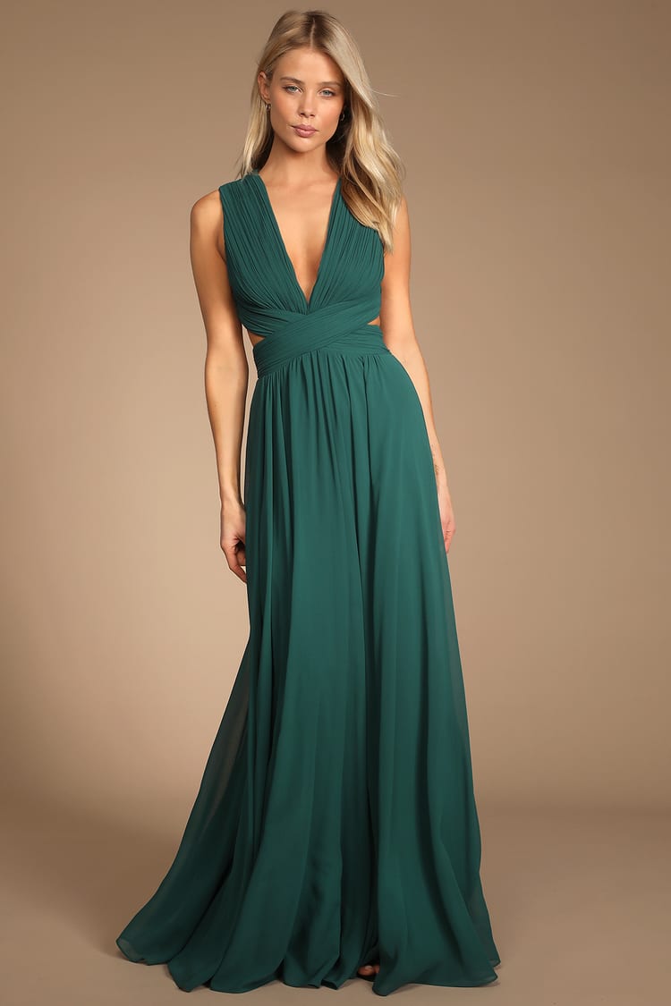 Vivid Imagination Emerald Green Cutout Maxi Dress