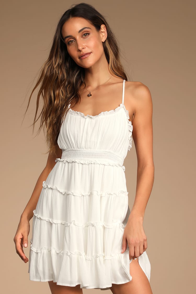 White Mini Dress - Ruffled Dress - Tiered Mini Dress - LWD - Lulus