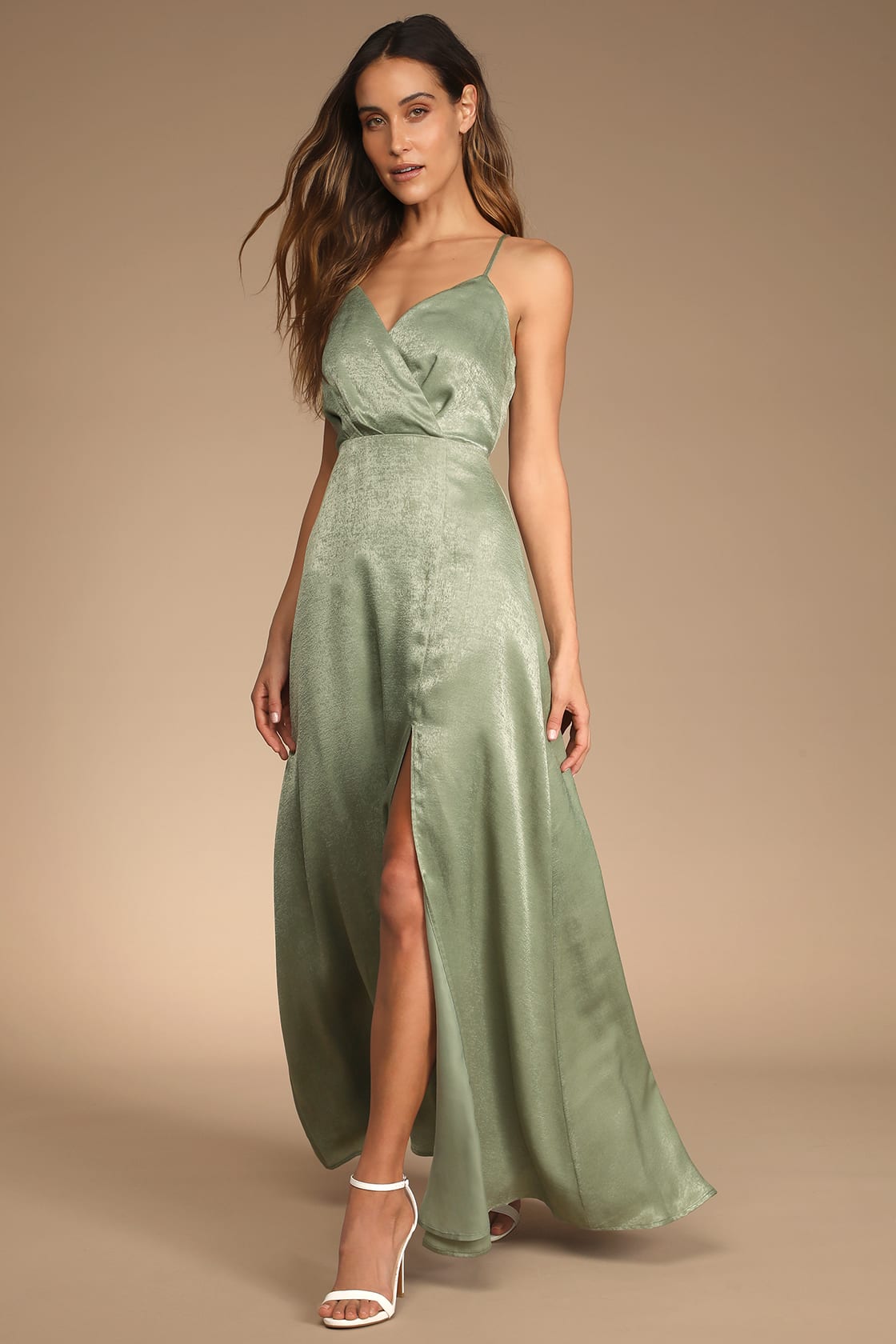 Constantine Dusty Sage Satin Maxi Dress