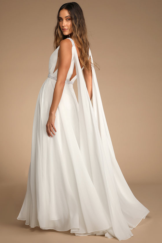 Grecian Romance White Pleated Sleeveless Maxi Dress 2
