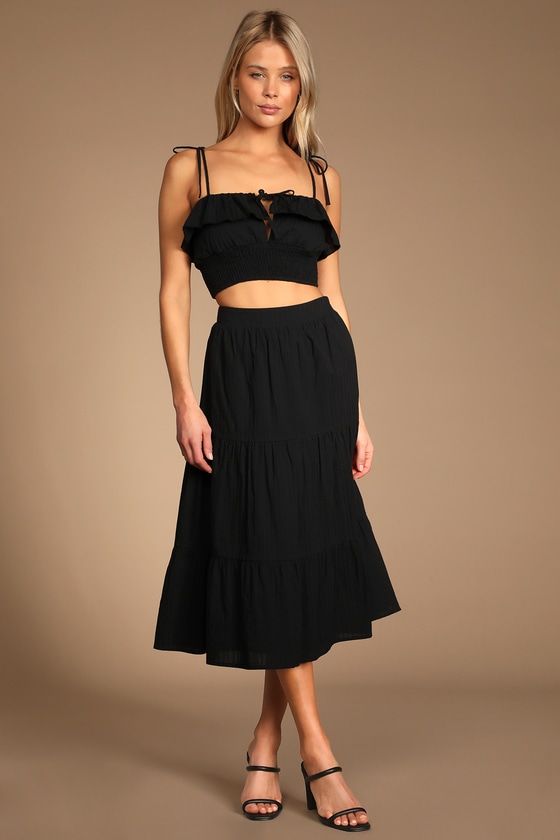 Sunny Selection Black Tie Strap Two Piece Midi Dress