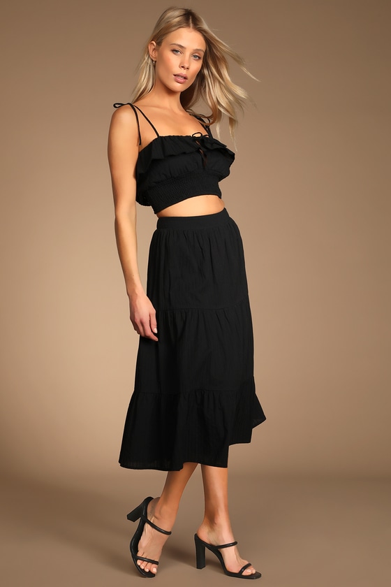 Black 2 Piece Dress Tie Strap Dress Midi 2 Piece Dress Lulus