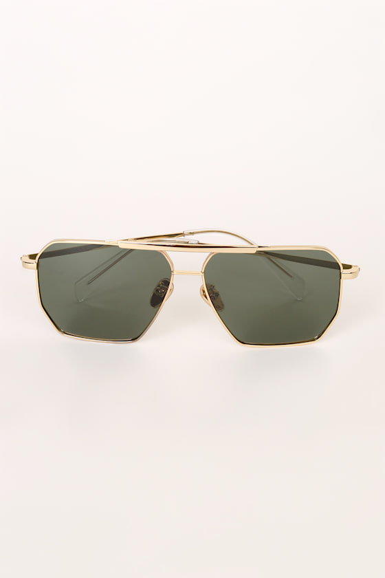The Huntington Gold and Green Aviator Sunglasses 4