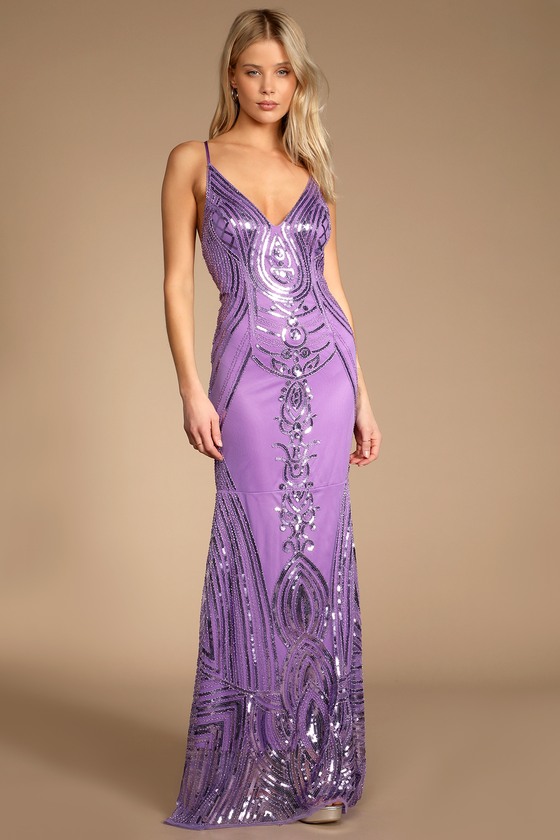 Shine at Me Light Purple Sequin Mermaid Maxi Dress