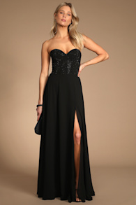 Remember This Moment Black Rhinestone Strapless Maxi Dress 5