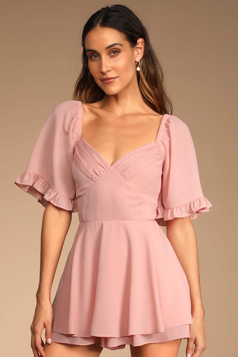 Spring Love Light Pink Ruffled Short Sleeve Romper