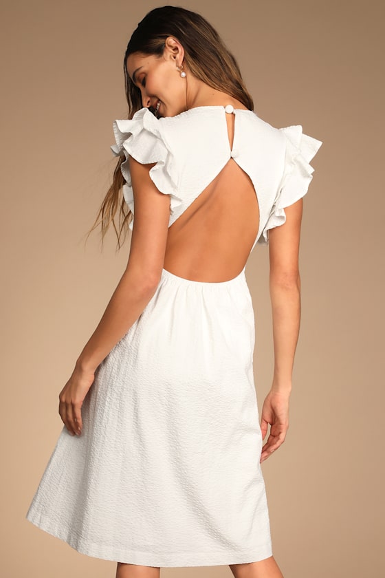 Dare to Dream White Ruffled Button-Front Backless Mini Dress 4