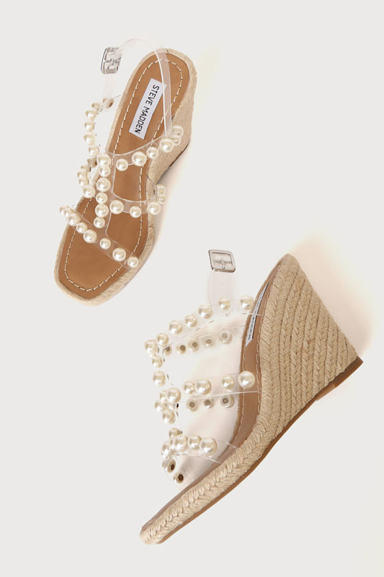 Upright Vinyl Pearl Studded Strappy Espadrille Sandals 4