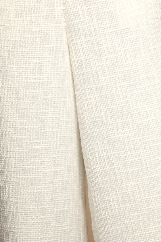 Chic and Sophisticated Ivory Tweed Wide-Leg Pants - thumbnail 5