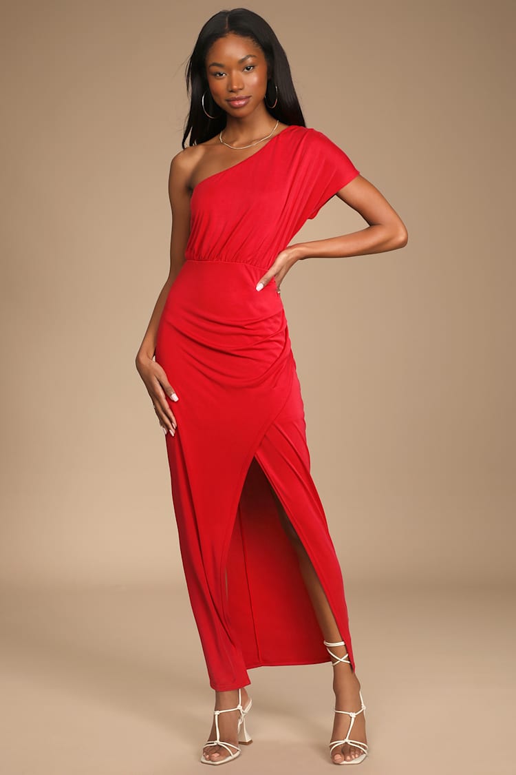 Red Maxi Dress - Knit Maxi Dress - One-Shoulder Maxi Dress - Lulus