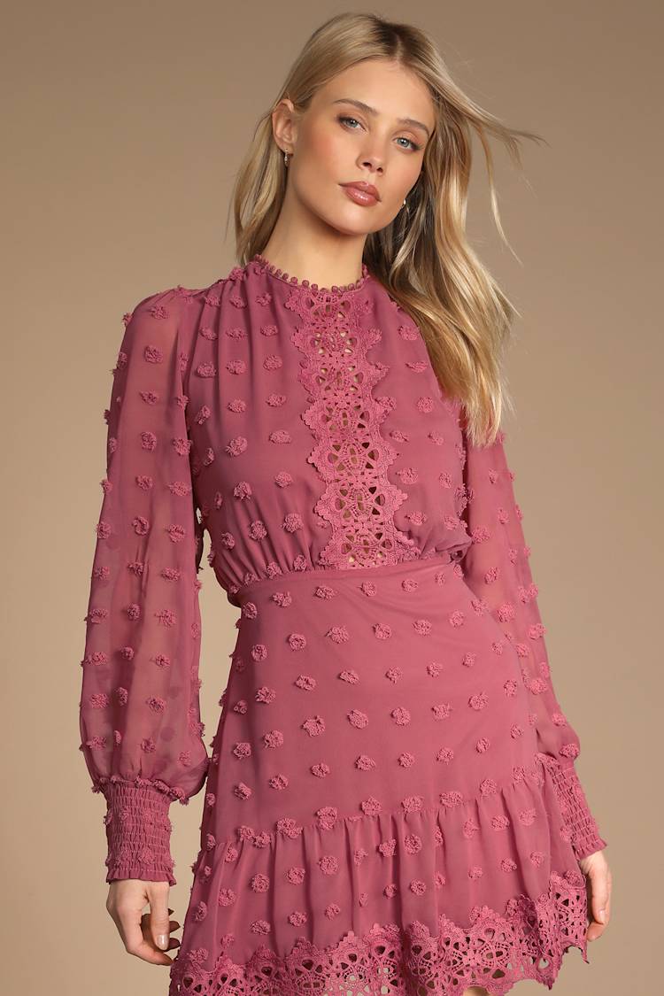 Lust or Love Mauve Embroidered Lace Long Sleeve Dress Lust or Love Mauve Embroidered Lace Long Sleeve Dress