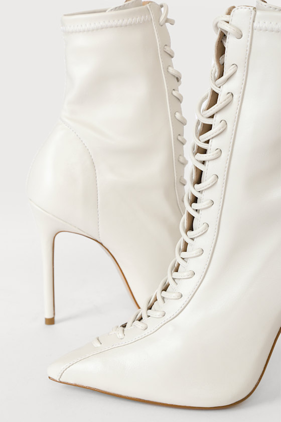 Tennie Pearl Pointed-Toe Lace-Up Mid-Calf Boots 2