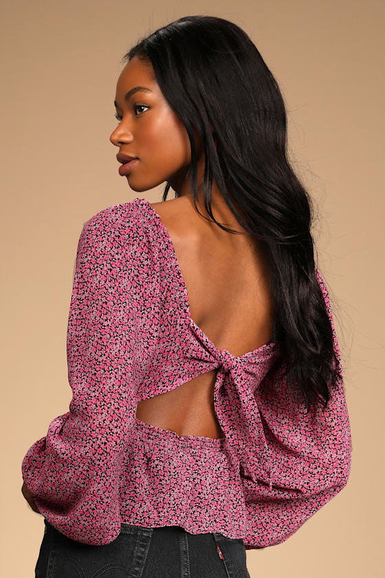 Va Va Bloom Pink Floral Print Long Sleeve Tie-Back Top 2