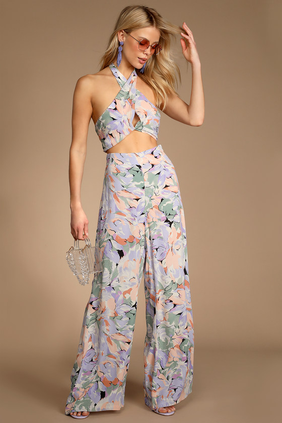 Pastel Floral Print Pants - Wide-Leg Pants - High-Waisted Pants - Lulus