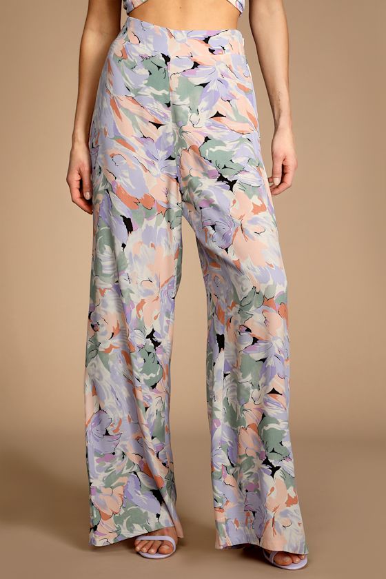 Palm Beach Babe Ivory Floral Print Wide-Leg Pants 4
