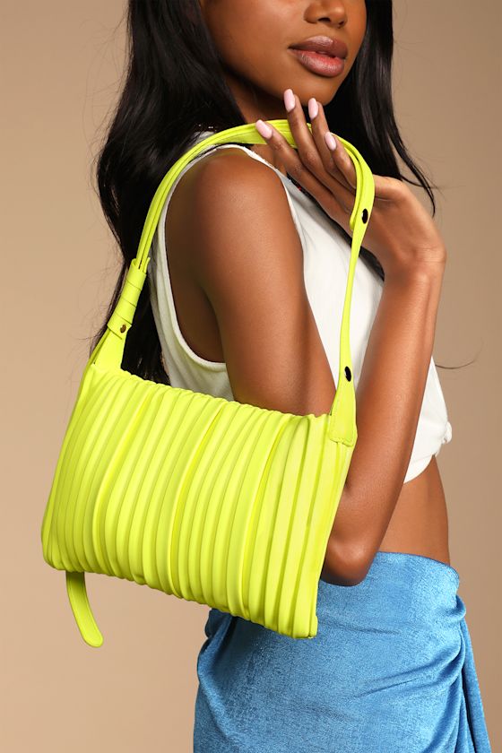 Pop Culture Lime Green Pleated Shoulder Bag 1