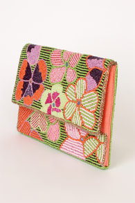 Brightest Blooms Green Multi Beaded Clutch