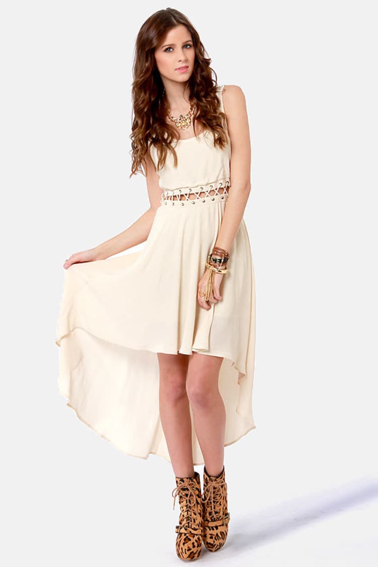 cream high low dress Sexy Cream Dress - High-Low Dress - Cutout Dress - $56.00