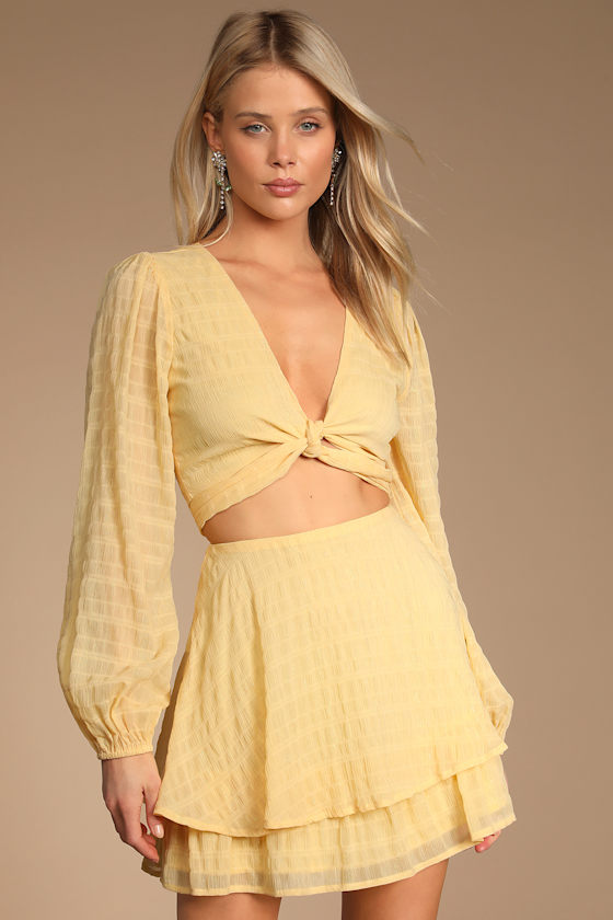Sunny Sensation Light Yellow Long Sleeve Cropped Wrap Top 5