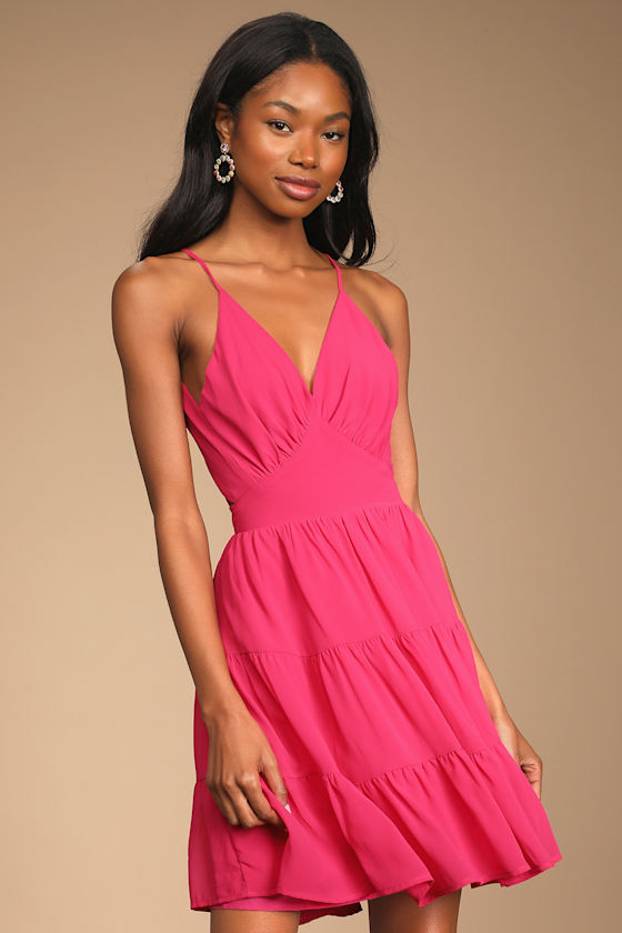 Being Your Sweetheart Magenta Tie-Back Tiered Midi Dress 5