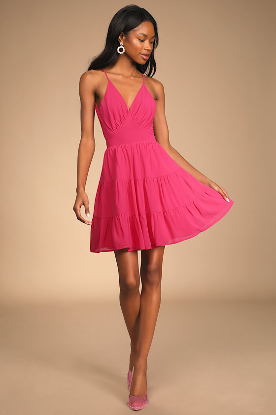 Being Your Sweetheart Magenta Tie-Back Tiered Midi Dress 2