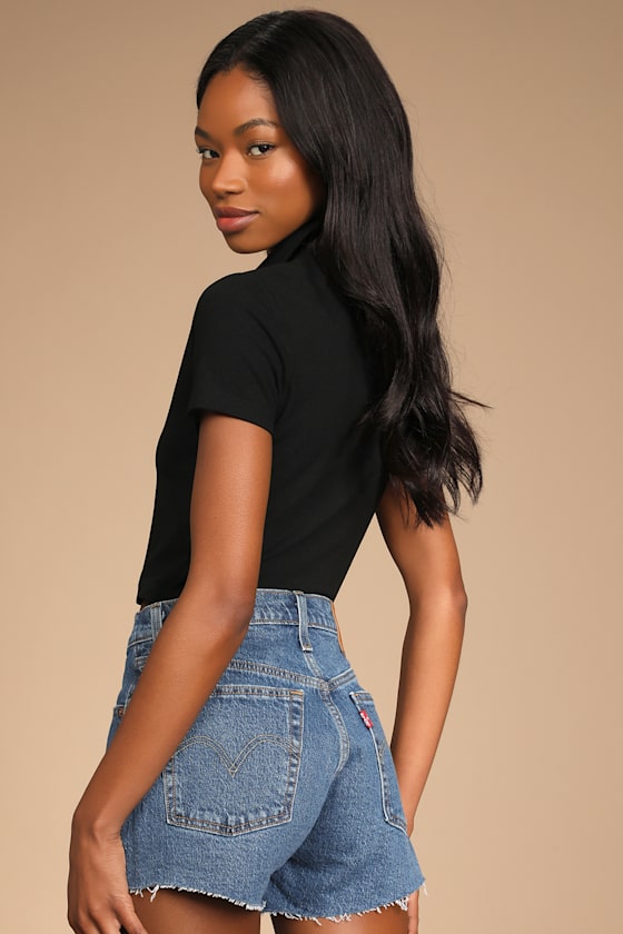 501 Original High Rise Medium Wash Cutoff Denim Shorts 2