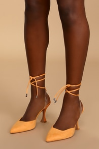 Layra Orange Suede Lace-Up Slingback Pumps