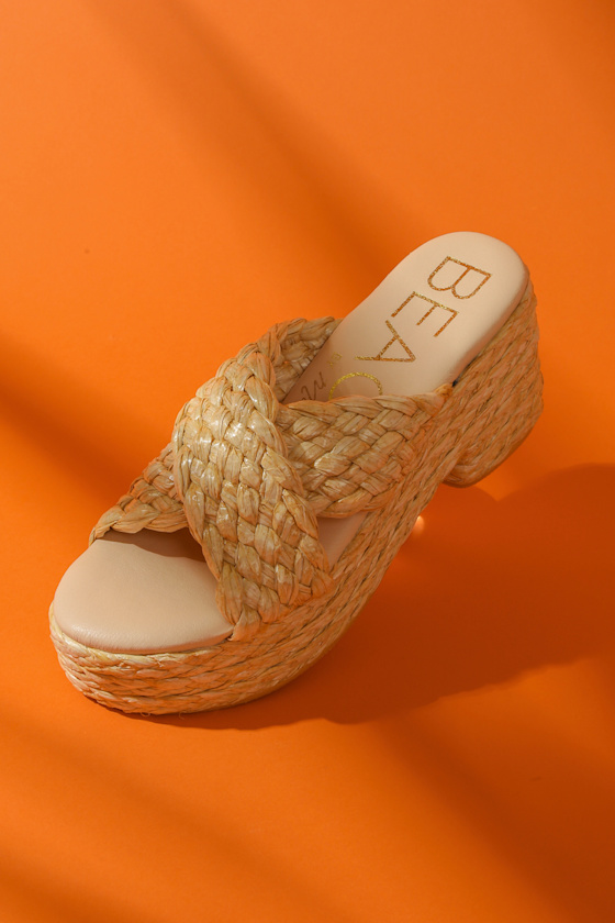 Reflection Natural Raffia Platform Slide Sandals 1