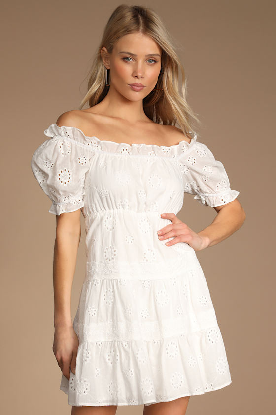 Dreaming of Sunshine White Eyelet Off-the-Shoulder Mini Dress 3
