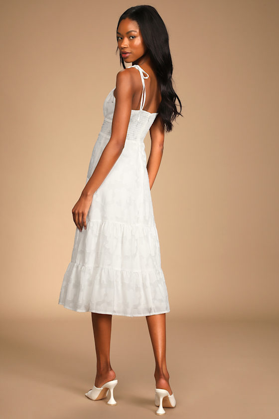 Sweet Sentiments White Jacquard Tiered Midi Dress 1