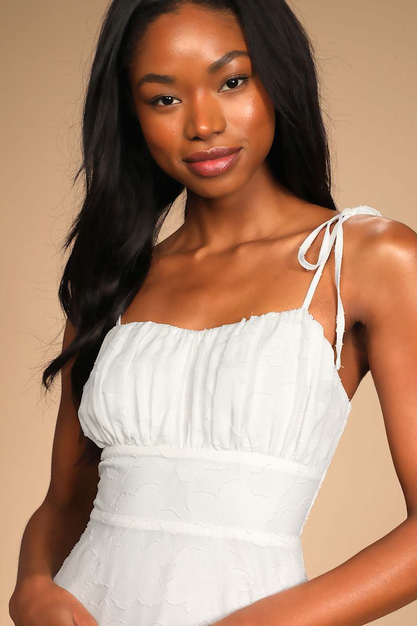 White Midi Dress - Jacquard Dress - Tie-Strap Dress - Lulus