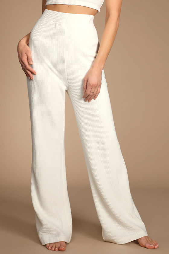 Relaxed Livin' White Waffle Knit High-Waisted Lounge Pants 5