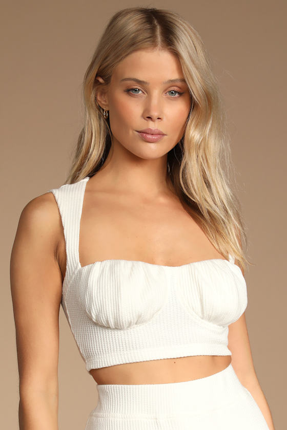 Relaxed Livin' White Waffle Knit Cropped Bustier Tank Top 3