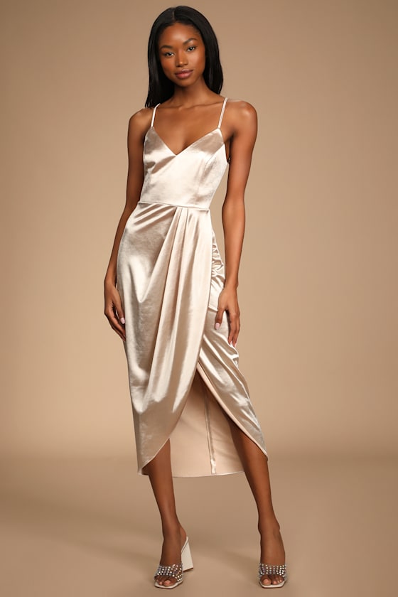 Reinette Champagne Satin Midi Dress 4