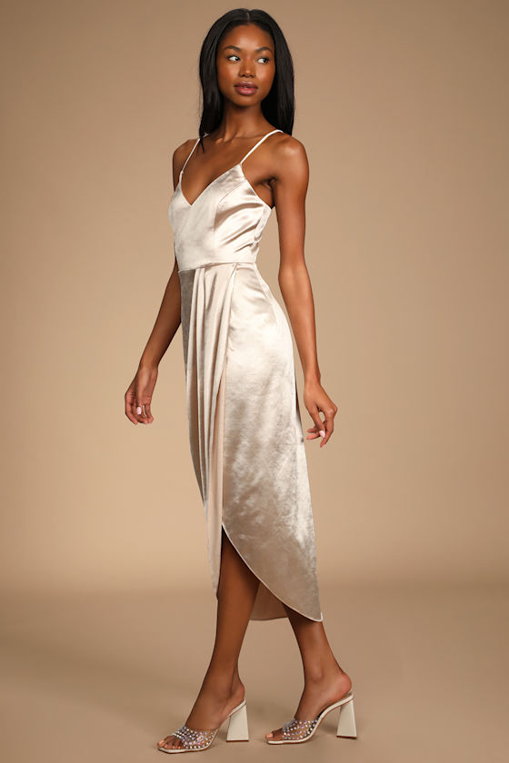 Reinette Champagne Satin Midi Dress 5