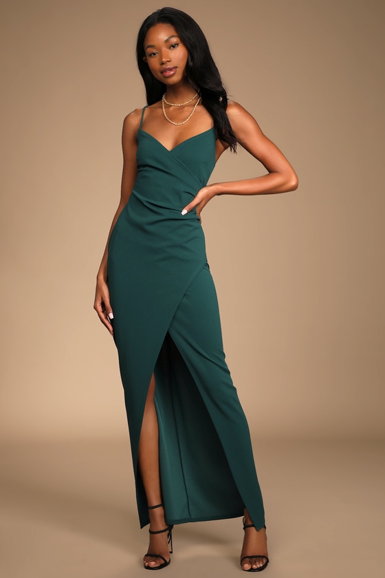 Sweetest Admirer Emerald Green Ruched Surplice Maxi Dress