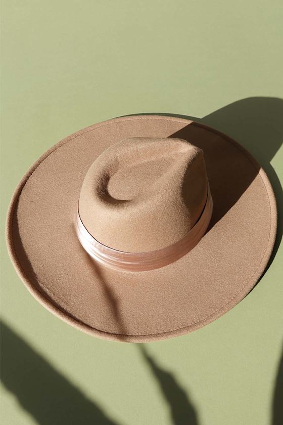 Trendy Taupe Fedora Hat Ribbon Trim Fedora WideBrim Felt Hat Lulus