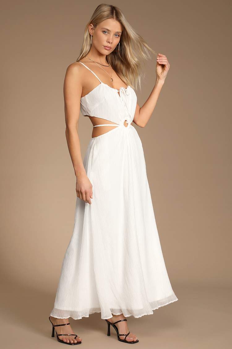 chinese dress ladies White Sleeveless Cut Out Back Maxi Dress