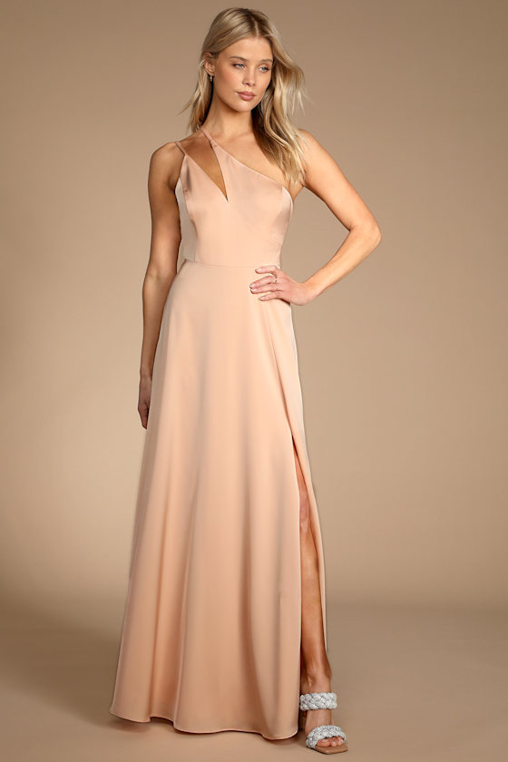 Steal My Heart Champagne Satin Asymmetrical Maxi Dress 5