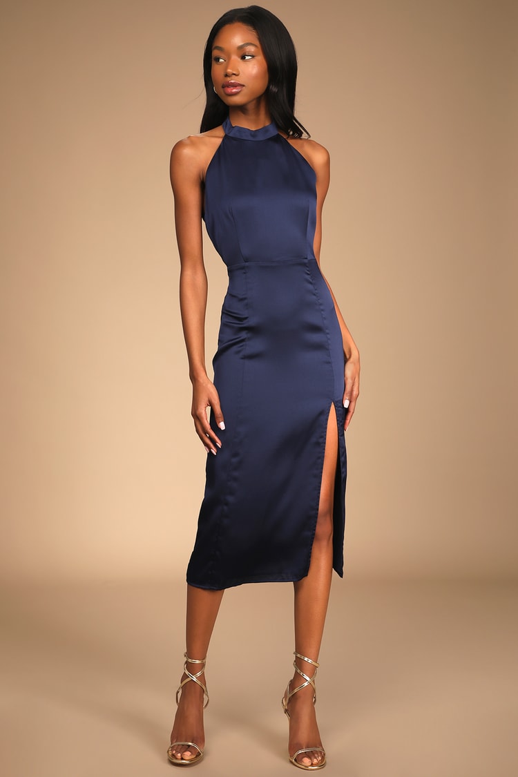 Sexy Navy Blue Dress - Halter Dress - Backless Midi Dress - Lulus