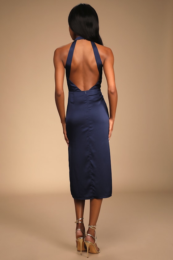 Perfectly Polished Navy Blue Halter Midi Dress 1