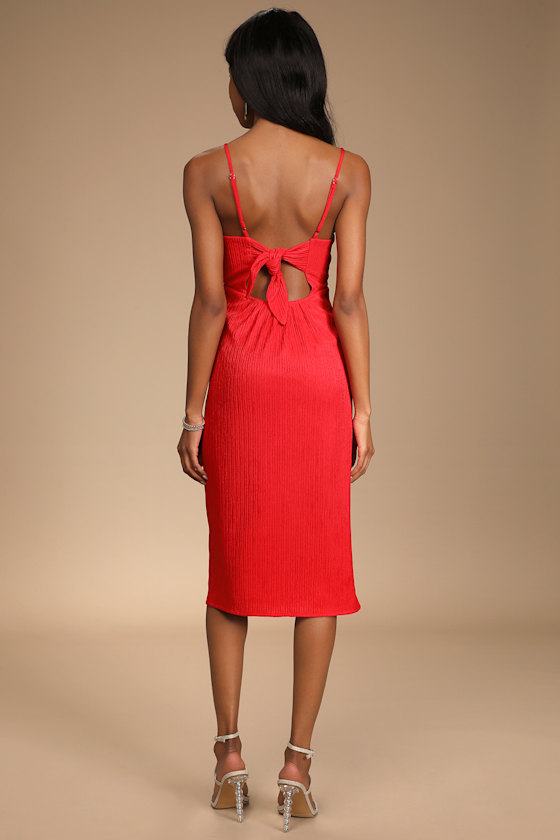 View and I Bright Red Tie-Back Faux-Wrap Midi Dress 2
