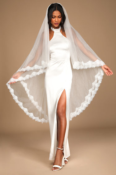 White Mesh Veil - Lace Veil - White Bridal Veil - Wedding  display picture 1