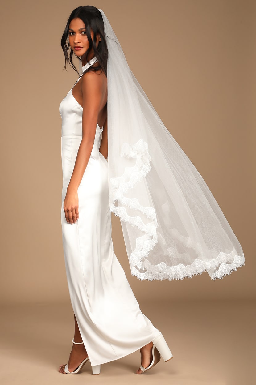 Beautiful Bride White Mesh and Satin Bridal Veil