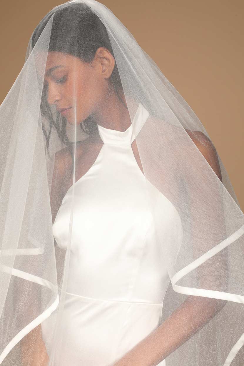 White Mesh Veil - Satin Veil - White Bridal Veil - Wedding  display picture 2
