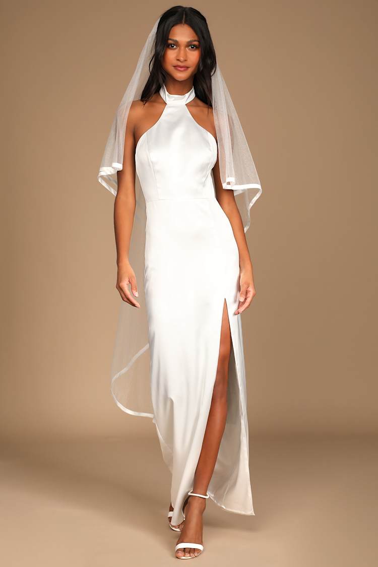 White Mesh Veil - Satin Veil - White Bridal Veil - Wedding 